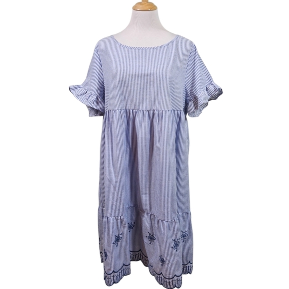 Emery Rose Plus Size Blue Striped Flounce  Dress, Sz 2XL - Picture 1 of 7